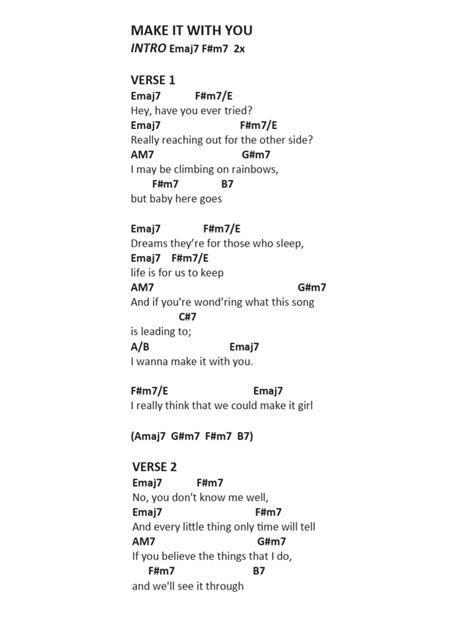 make it with you ukulele chords|Make It With You Chords .